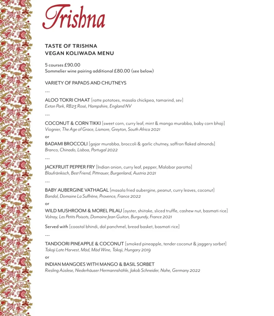 Trishna Vegan Koliwada Menu