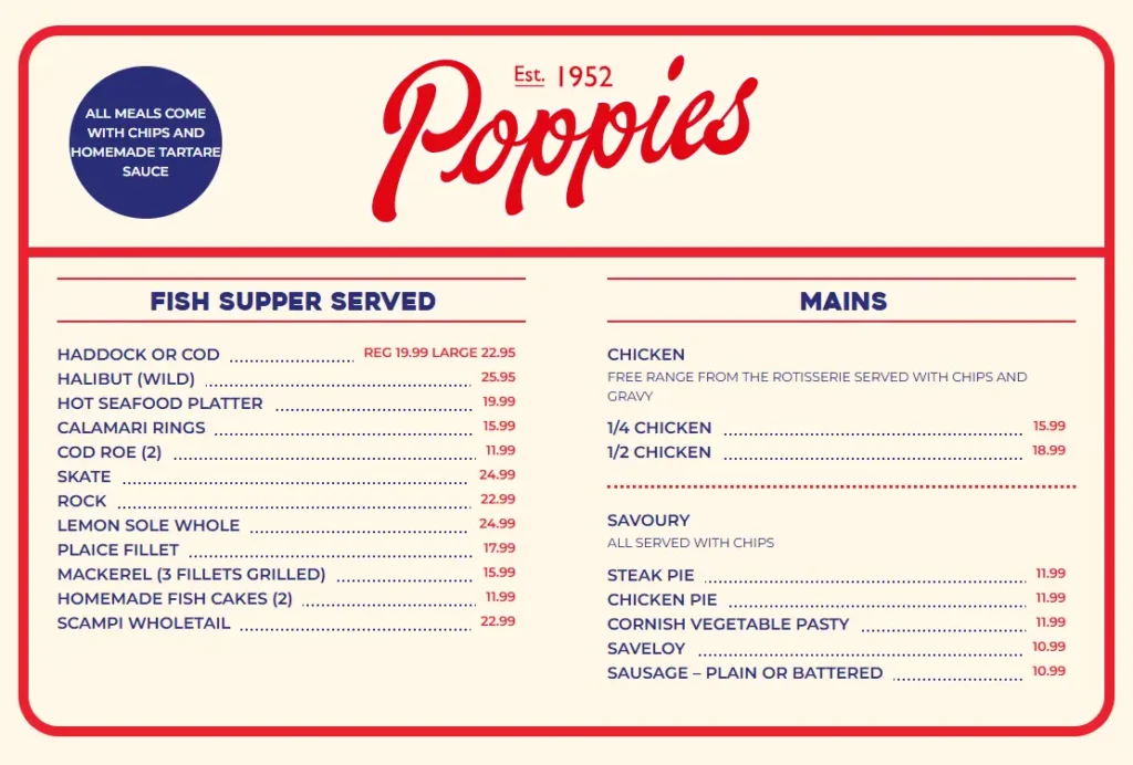 poppies fish and chips main menu