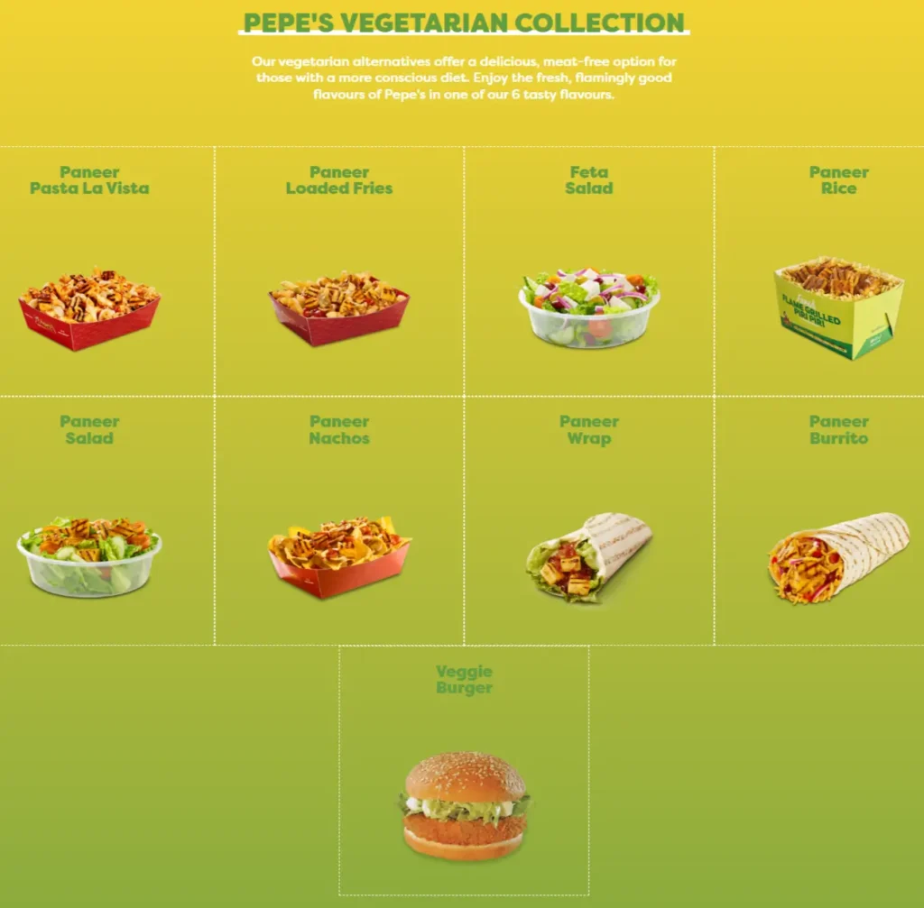 Pepes Vegetarian Menu